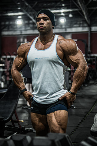 Fast-Dry Bodybuilding Workout Stringer - White with Blue