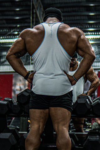 Fast-Dry Bodybuilding Workout Stringer - White with Blue